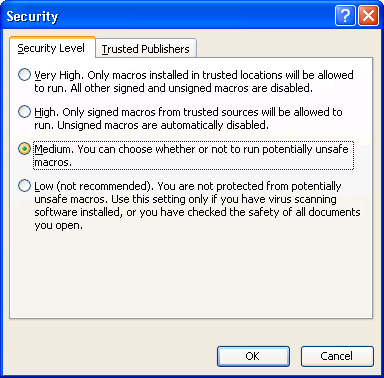 Security level in Word 2003